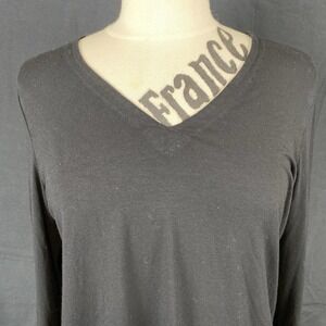 Eileen Fisher Women's Black Silky/Feel Jersey Knit V-Neck Long Sleeve Top Medium